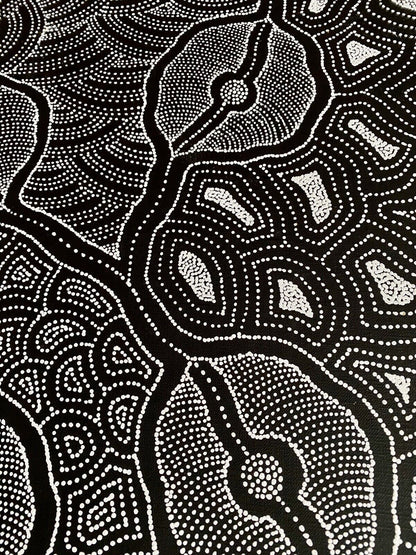 Delvine Pitjara 'My Country' painting 101x44cm White Black