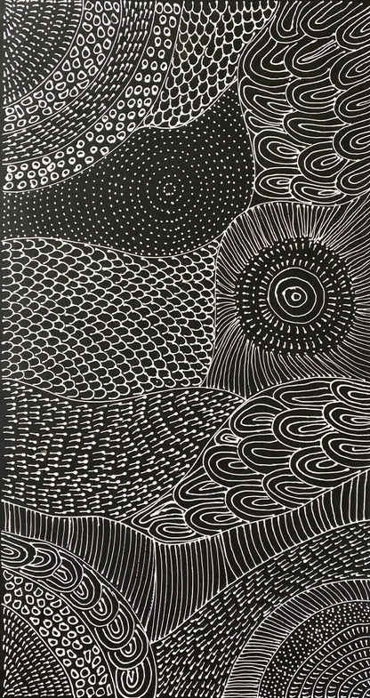 Freda Price Pitjara 'My Country' painting 100x50cm Black and White