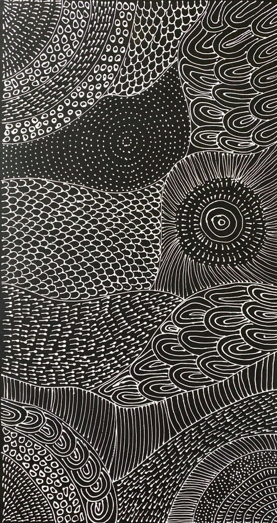 Freda Price Pitjara 'My Country' painting 100x50cm Black and White