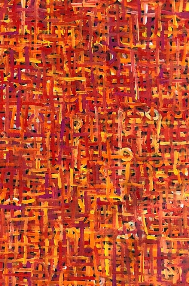 Betty Club Mbitjana My Mother's Dreaming painting 120x60cm Red Yellow Orange
