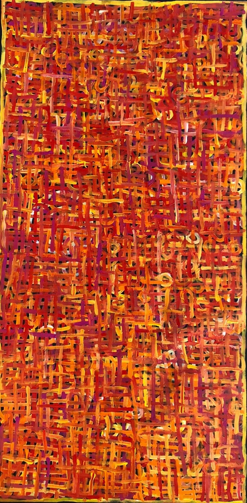 Betty Club Mbitjana My Mother's Dreaming painting 120x60cm Red Yellow Orange