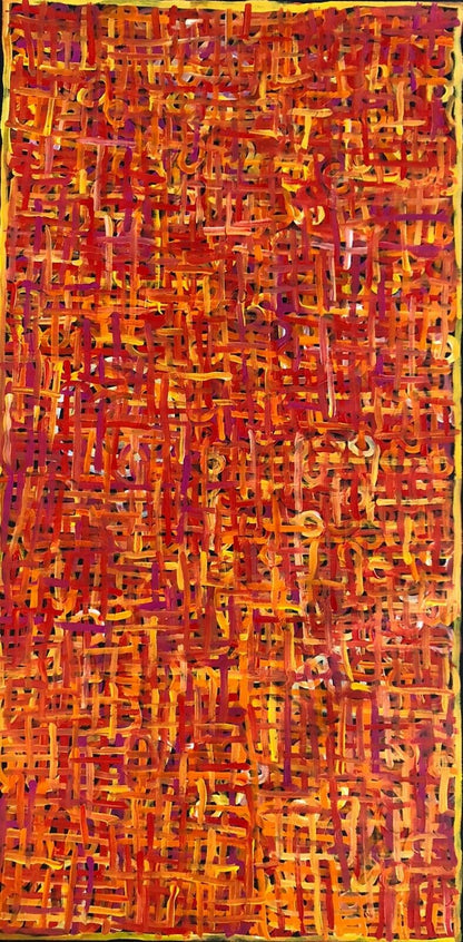 Betty Club Mbitjana My Mother's Dreaming painting 120x60cm Red Yellow Orange