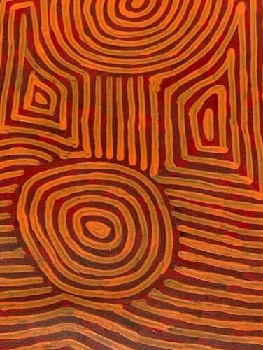 close-up of a 'Tingari' painting by George Hairbrush Tjungurrayi 87x58cm